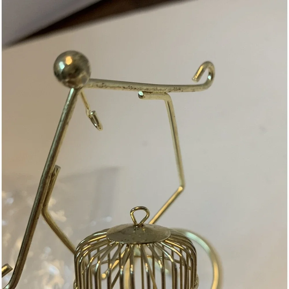Vintage Dollhouse Gold Brass Standing Bird Cage Made In Taiwan -NEW